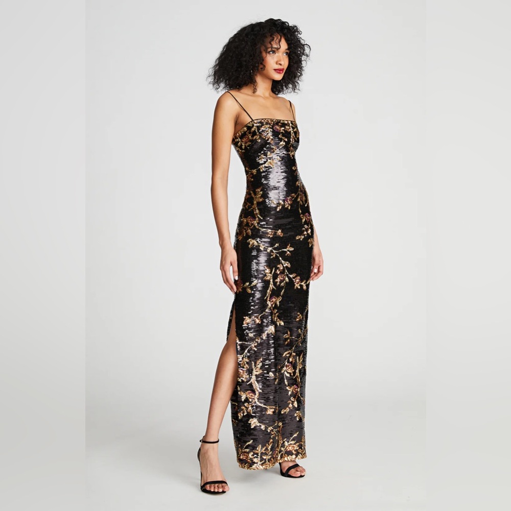 Designer Dress - HALSTON YAZMEEN GOWN IN FLORAL SEQUIN size 2 -* like new*
